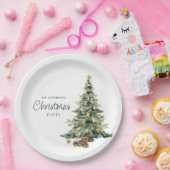 Elegante Wasserfarben-Weihnachtsfeier mit Baum  Pappteller (Party)
