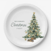 Elegante Wasserfarben-Weihnachtsfeier mit Baum  Pappteller (Vorderseite)
