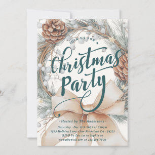 Elegante Wasserfarben-Weihnachtskranz-Party Einladung