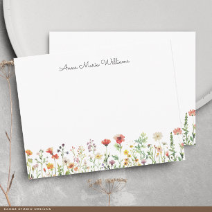 Elegante Wasserfarben-Wildblume mit Monogramm Mitteilungskarte