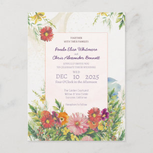 Elegante Wasserfarben-Wildblumengarten-Hochzeit Postkarte