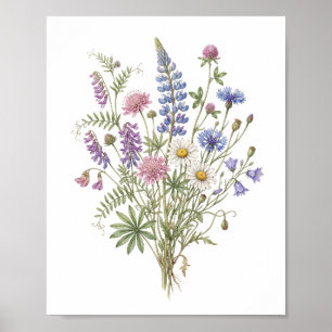 "Elegante Wasserfarben-Wildblumenstrauß-Kunst Poster