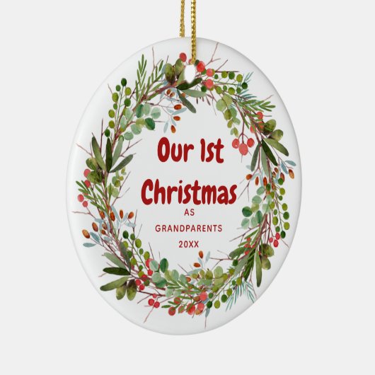 Elegante Wasserfarben Wreath Keramik Ornament (Rechts)