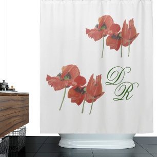 ELEGANTE WASSERFARBENE ROTE POPPIEN DUSCHVORHANG