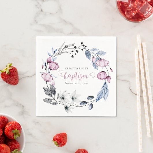 Elegante Wasserfarbenfrohe Blumenzeremonie Taufe Serviette (Beispiel)