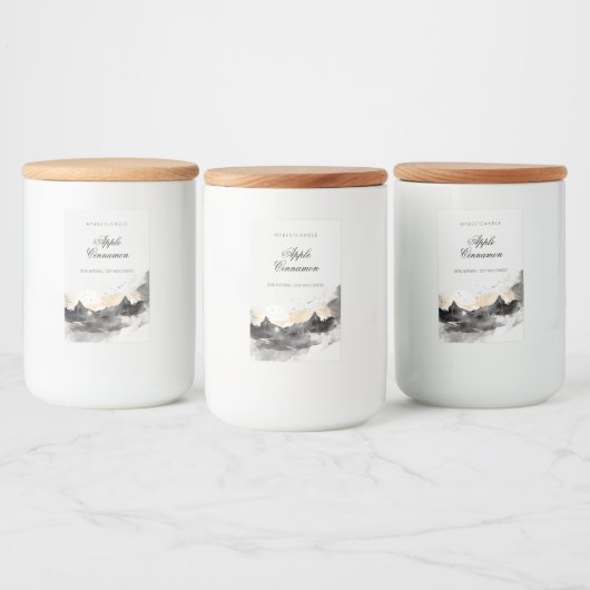 Elegante Wasserfarbengebirge Candle Lebensmitteletikett (Flaschen)