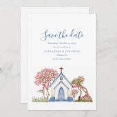 Elegante Wasserfarbenkirche Hochzeit retten Datum Einladung (Vorne/Hinten)