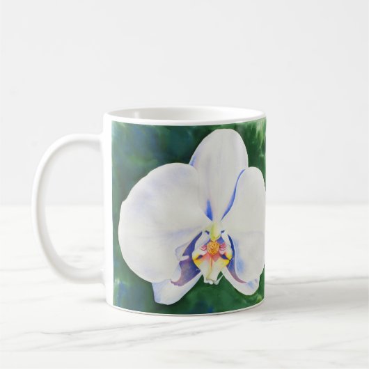 Elegante Wasserfarbenmalerei des Orchideen Kaffeetasse (Links)