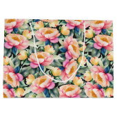 Elegante Wasserfarbenpeony auf Schwarz Große Geschenktüte (Rückseite)