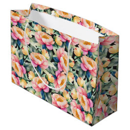 Elegante Wasserfarbenpeony auf Schwarz Große Geschenktüte