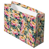 Elegante Wasserfarbenpeony auf Schwarz Große Geschenktüte (Vorderseite Schrägansicht)