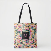 Elegante Wasserfarbenpeony auf Schwarz Monogram Tasche (Vorderseite)