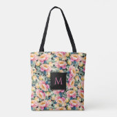 Elegante Wasserfarbenpeony auf Schwarz Monogram Tasche (Rückseite)