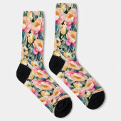 Elegante Wasserfarbenpeony auf Schwarz Socken (Rechts)
