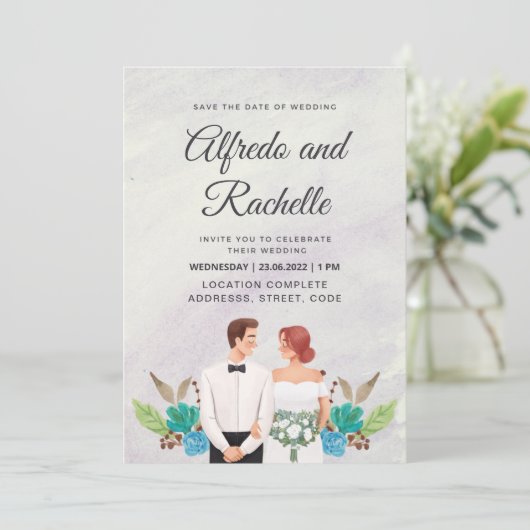 Elegante Wasserfarbenprägung Einladung (Stehend Vorderseite)