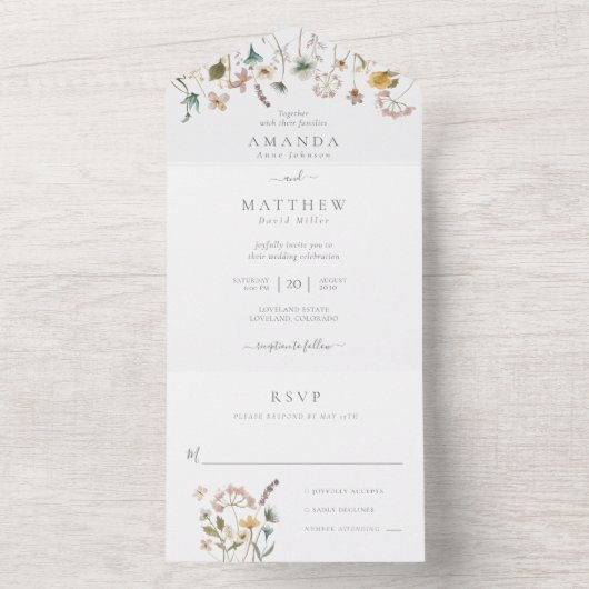 Elegante Wasserfarbenpräsente Blume Hochzeit All In One Einladung (Innen Boden)