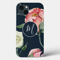 Elegante Wasserfarbenröhre Navy Mit Monogramm Blum