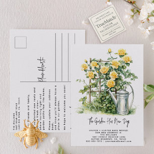 Elegante Wasserfarbenrosen Garten Umzug Ankündigungspostkarte