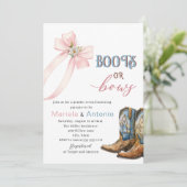 Elegante Wasserfarbenstiefel oder Bows Babydusche Einladung (Stehend Vorderseite)