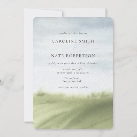 Elegante Wasserfarbenwelt Landschaft Hochzeit Einladung (Vorderseite)