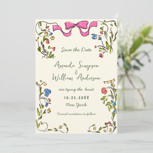 Elegante Wasserfarbenwelt Wildblume Hochzeit Save The Date (Stehend Vorderseite)