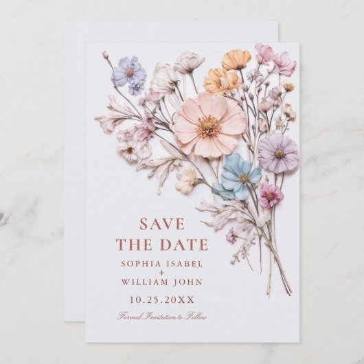 Elegante Wasserfarbenwelt Wildblume Hochzeit Save The Date (Vorne/Hinten)