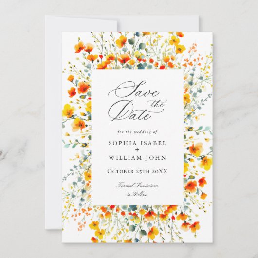 Elegante Wasserfarbenwelt Wildblume Hochzeit Save The Date (Vorderseite)