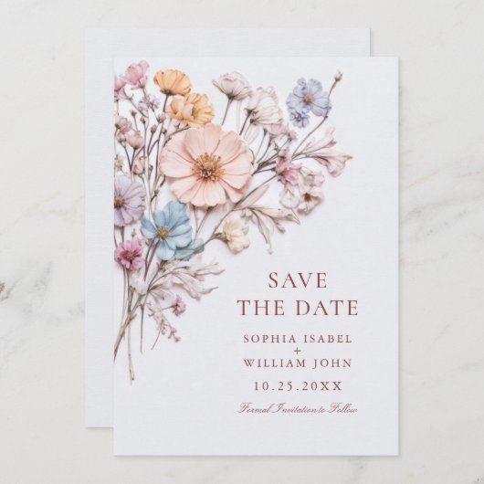 Elegante Wasserfarbenwelt Wildblume Hochzeit Save The Date (Vorne/Hinten)