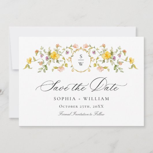 Elegante Wasserfarbenwelt Wildblume Hochzeit Save The Date (Vorderseite)