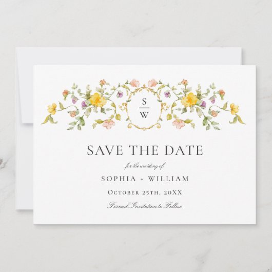Elegante Wasserfarbenwelt Wildblume Hochzeit Save The Date (Vorderseite)