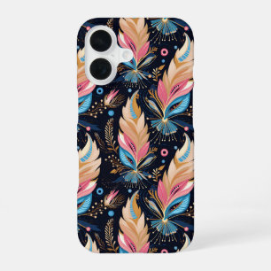 Elegante Wasserfarbfedern Navyblau Rosa und Tee iPhone 16 Hülle