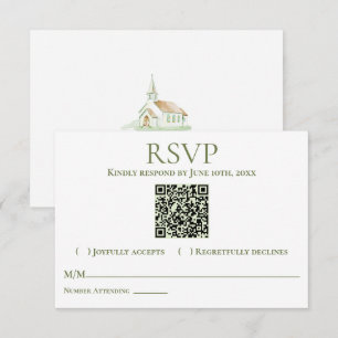 Elegante Wasserfarbkapelle Hochzeit RSVP Karte