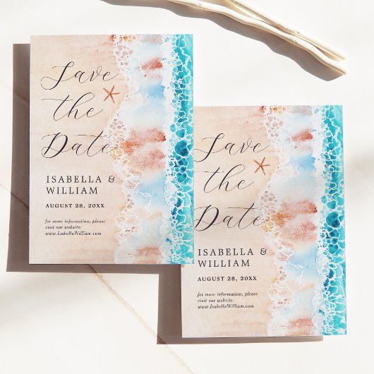 Elegante Wassermalerei Strandbild zum Datum speich Save The Date
