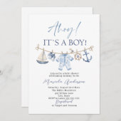 Elegante Watercolor Ahoy ist eine Boy Baby Dusche Einladung (Vorne/Hinten)