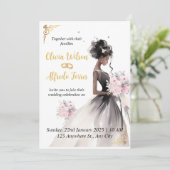 Elegante Watercolor American Bride Wedding Einladung (Stehend Vorderseite)