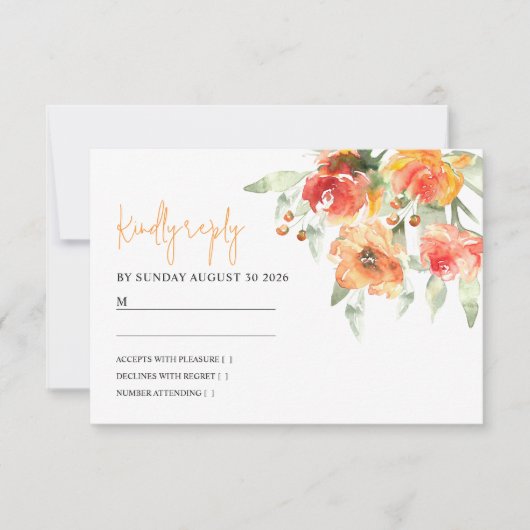 Elegante Watercolor Apricot Floral Wedding RSVP (Vorderseite)
