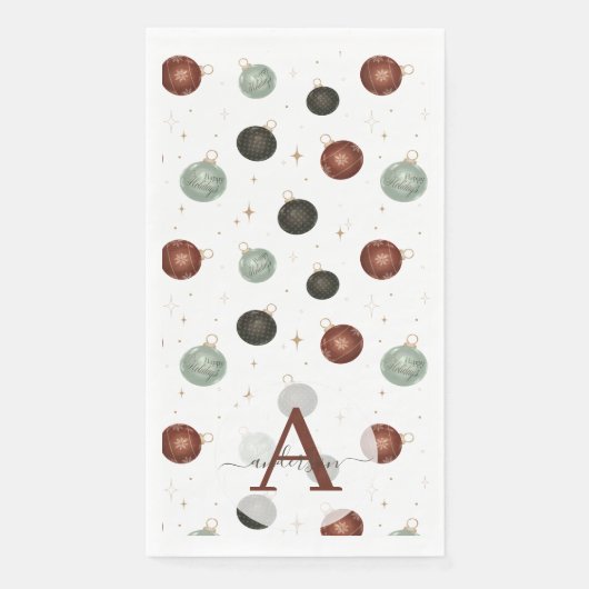 Elegante Watercolor Baubles Mit Monogramm Weihnach Serviette (Vorderseite)