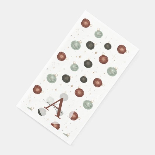 Elegante Watercolor Baubles Mit Monogramm Weihnach Serviette (Ecke)