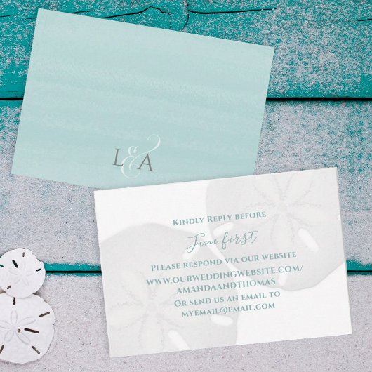 Elegante Watercolor Beach Sand Dollar Via Website RSVP Karte