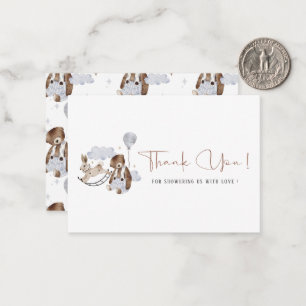 Elegante Watercolor Bear Teddy Baby Dusche Mitteilungskarte