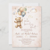 Elegante Watercolor Bear Teddy Babydusche Einladung (Vorderseite)