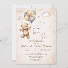 Elegante Watercolor Bear Teddy Babydusche Einladung