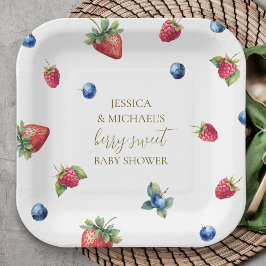 Elegante Watercolor Berry Sweet Baby Shower Pappteller