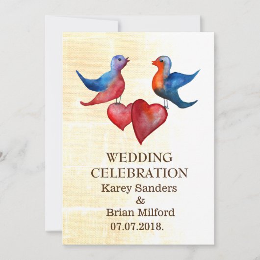 Elegante Watercolor Birds Hochzeiten Einladungen (Vorderseite)
