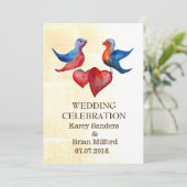 Elegante Watercolor Birds Hochzeiten Einladungen (Stehend Vorderseite)