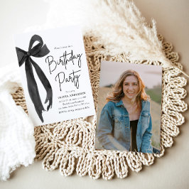 Elegante Watercolor Black Bow Geburtstagsparty Einladung