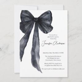Elegante Watercolor Black Bow Graduation Party Einladung