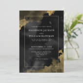 Elegante Watercolor Black Gold Hochzeit Einladung (Stehend Vorderseite)