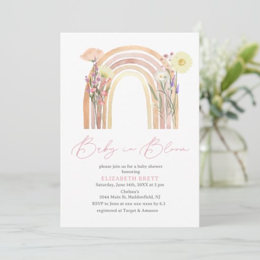 Elegante Watercolor Bläsernchen Rainbow Baby Showe Einladung (Stehend Vorderseite)