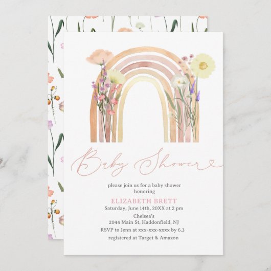 Elegante Watercolor Bläsernchen Rainbow Baby Showe Einladung (Vorne/Hinten)